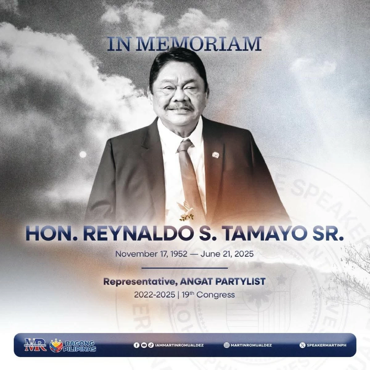 ANGAT Party-list Rep. Reynaldo Tamayo Sr. (Pubmat from Speaker Romualdez's Facebook)