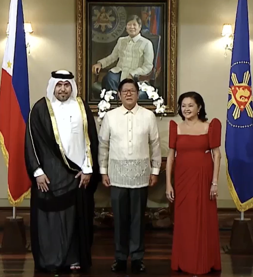 Qatar Ambassador Ahmed Saad N. A. Al-Homidi  with President Ferdinand Marcos Jr., and First Lady Louise Araneta-Marcos