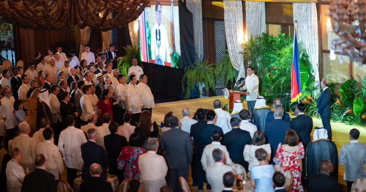 President Ferdinand Marcos Jr. delivers his welcome remarks during the reception