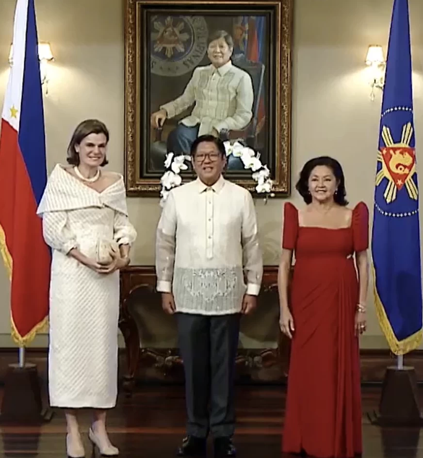 United Kingdom Ambassador Laure Nicole Stephanie Beaufils with President Ferdinand Marcos Jr. and First Lady Louise Araneta-Marcos