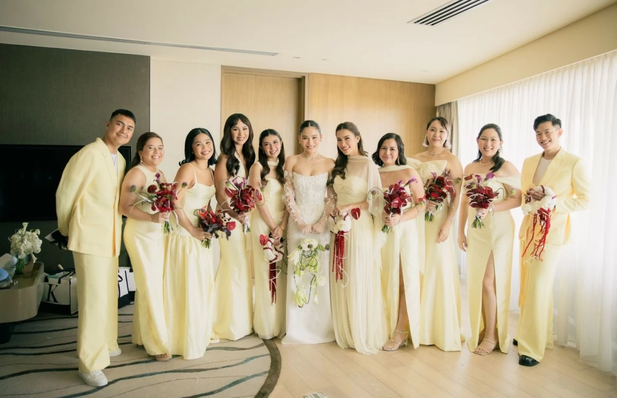 Miggy Cruz, Frankie Abraham, Viv Valdez-Fabregas, Kaila Estrada, Leonora Virata, the bride, Denise Villanueva, Joni Aquino  Kazumi Go, Mel Go, and Jacques Reyes