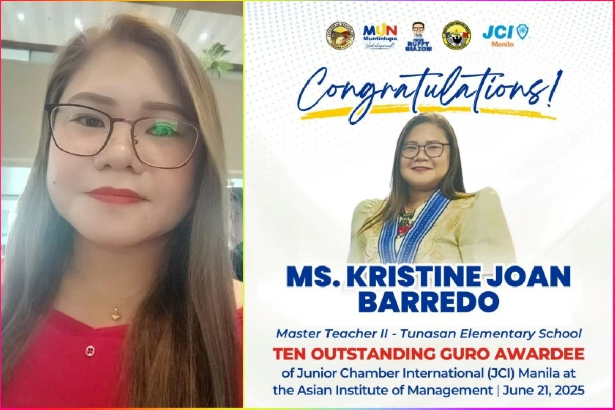 Awardee Kristine Joan Barredo, a Master Teacher II at Tunasan Elementary School in Muntinlupa (Photos from Kristine Joan Barredo's Facebook account, Muntinlupa PIO) 
