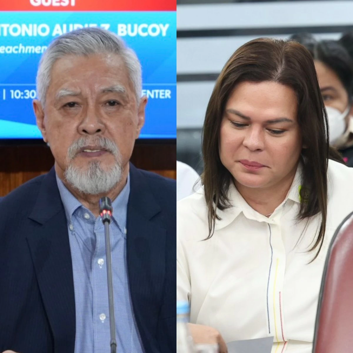 House prosecution panel spokesman Antonio Bucoy (left), Vice President Sara Duterte (PPAB)
