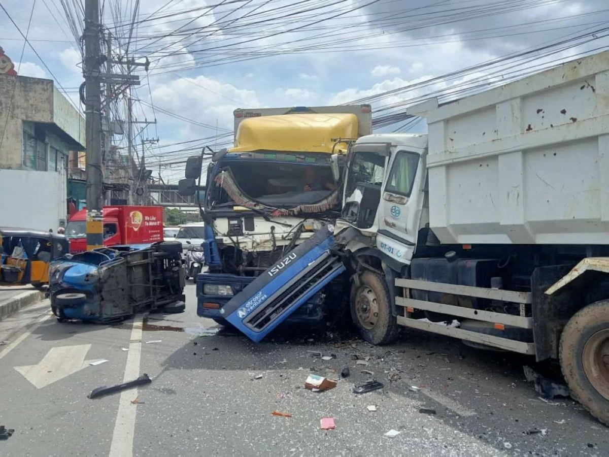 A dump truck and wing van, among the vehicles involved in a multiple-vehicle collision in Antipolo City. (Photos from Antipolo Mayor Jun Ynares)