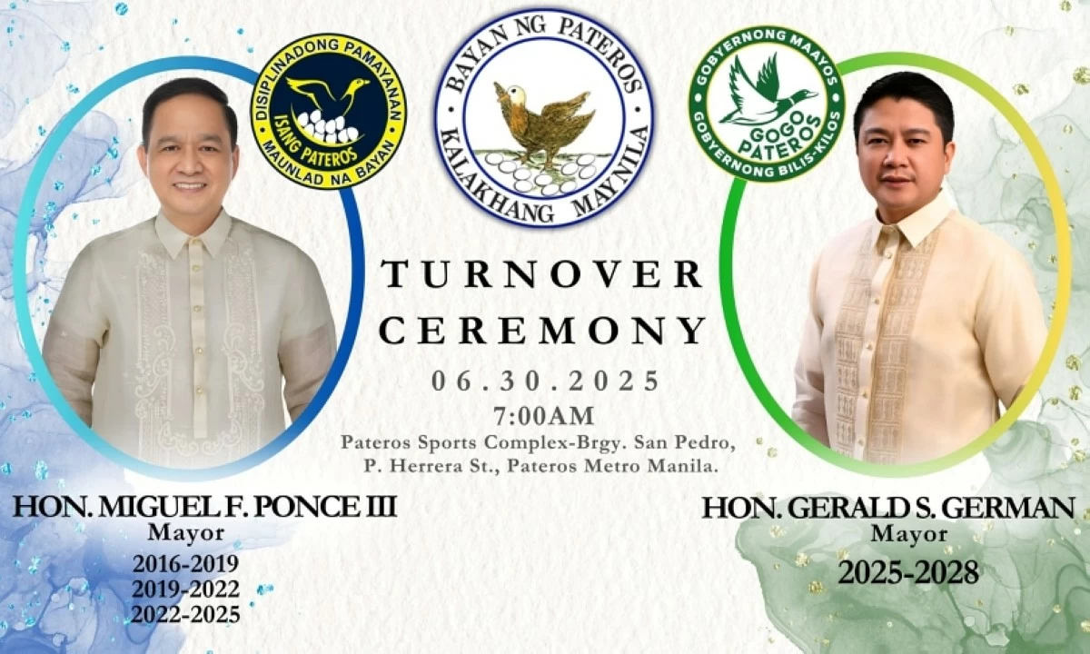 On June 30, Pateros Mayor Miguel Ponce III will turn over his post to new Mayor Gerald German (Photo from the Pateros municipal government's Facebook page) 