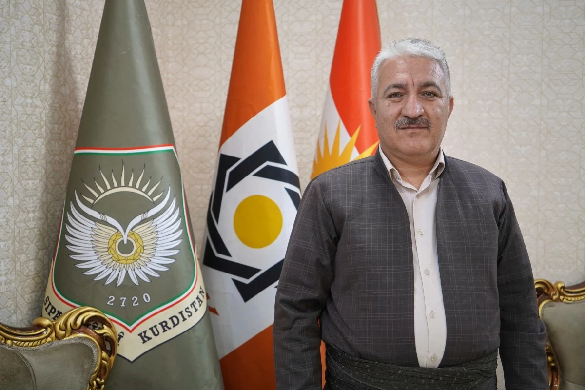 Khalil Naderi, spokesperson for the Kurdistan Freedom Party, or PAK, a separatist Iranian Kurdish group based in Iraq, poses for a portrait at a party office in an undisclosed location in Iraq's Irbil governorate, June 21, 2025. (AP Photo/Rashid Yahya)