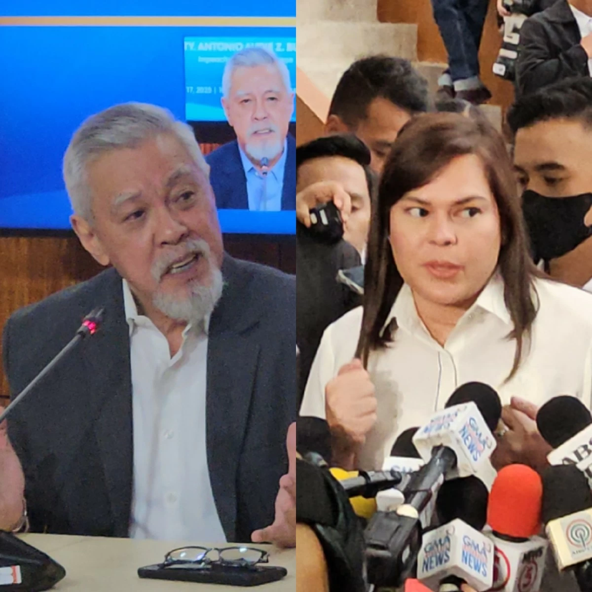 House prosecution panel spokesman Antonio Bucoy (left), Vice President Sara Duterte (Ellson Quismorio/ MANILA BULLETIN)