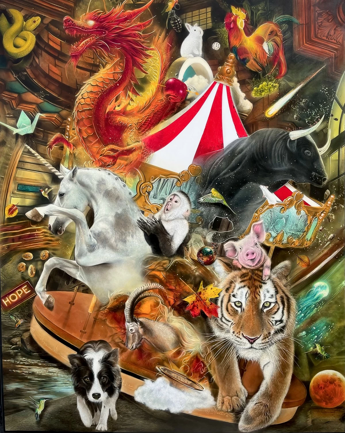 'BE THE MASTER OF YOUR FAITH AND DESTINY,' graphite, acrylic, and oil on canvas, 60x48 inches, 2024