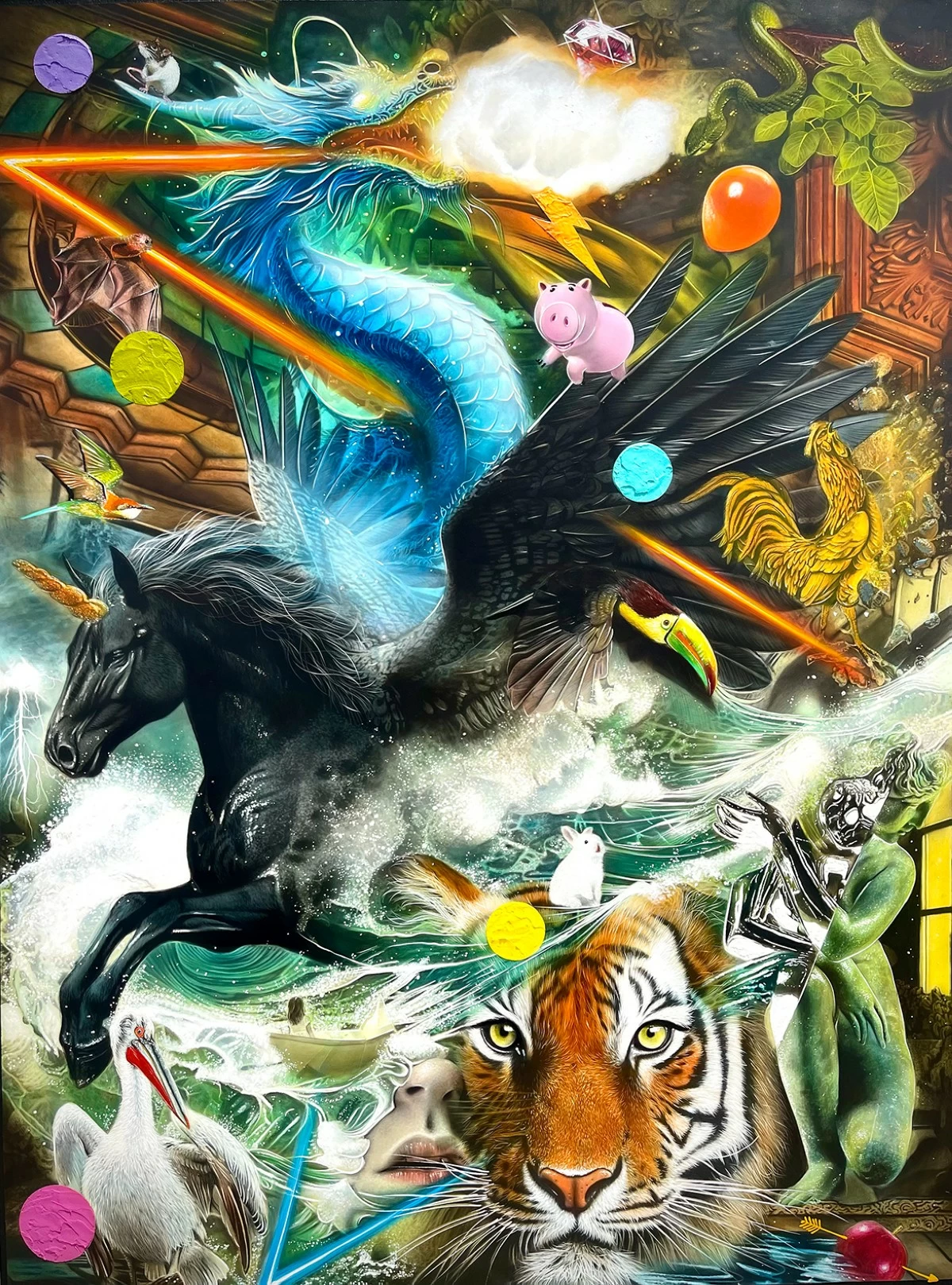 'THE WAVE OF SUCCESS,' graphite, acrylic, and oil on canvas, 48x36 inches, 2025