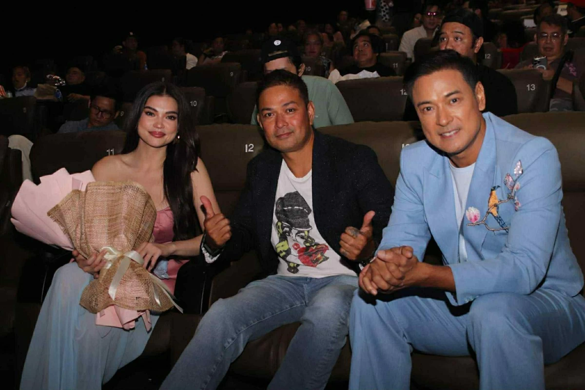 Rhian Ramos, Brandon Ramirez, and Allen Dizon attend the movie premiere of 'Unconditional'