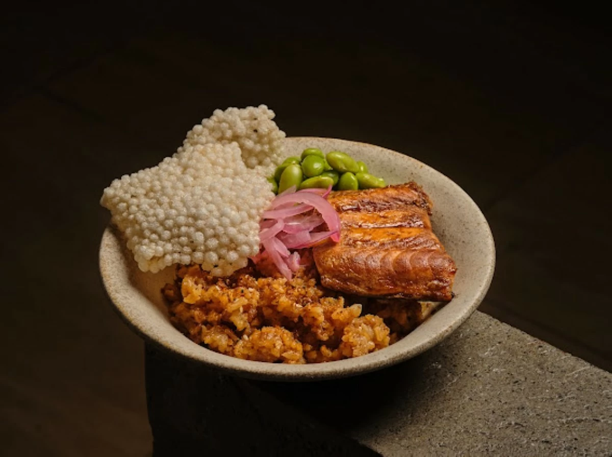 Soy glazed salmon edamame tapioca