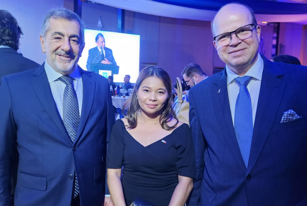 Ambassador Ioannis Pediotis of the embassy of Greece with Israel Embassy’s Press Officer Rose Marie Corpin, and Fairmont Hotel's General Manager Bernd Schneider