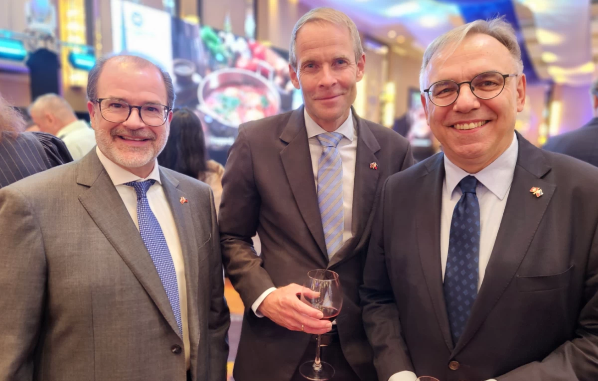 Ambassador David Bruce Hartman of the Embassy of Canada, Ambassador Christian Halaas Lyster of the embassy of Norway, and Ambassador Nicolas Brühl of the embassy of Switzerland