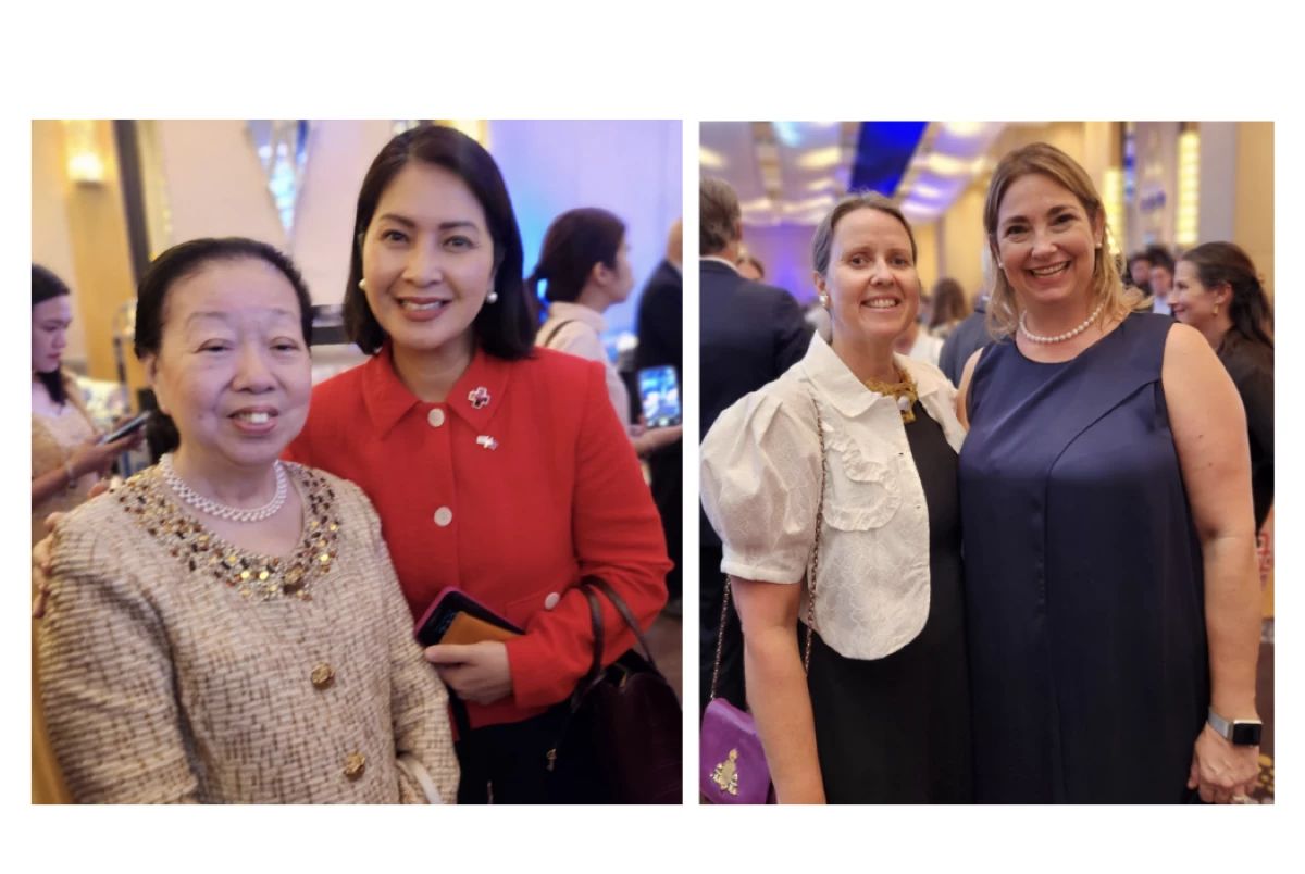 Anak TV, Inc. President Elvira Go and Philippine Red Cross Secretary General Dr. Gwendolyn Pang;  Mme. Cathrine Lykke Riseng Lyster with Mme Bethany Susan Goldstein