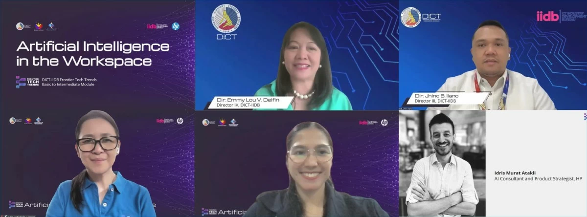 From top left to right: Emmy Lou V. Delfin, Director IV, Department of Information and Communications Technology – ICT Industry Development Bureau (DICT-IIDB); Jhino B. Ilano, Director III, DICT-IIDB
From bottom left to right: Michelle Alarcon, President, The Analytics and Artificial Intelligence Association of the Philippines (AAP); Christine Miles A. Miranda, Division Chief, DICT-IIDB; Idris Murat Atakli, Artificial Intelligence Consultant and Product Strategist, HP
