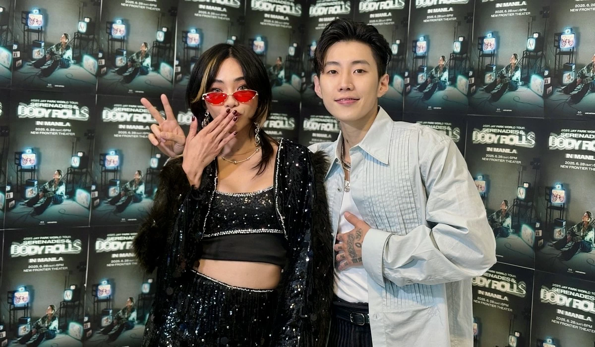 Korean-American rapper Jay Park (right) with Maymay Entrata at his world tour in Manila at the New Frontier Theater on June 28 (Live Nation Philippines) 
