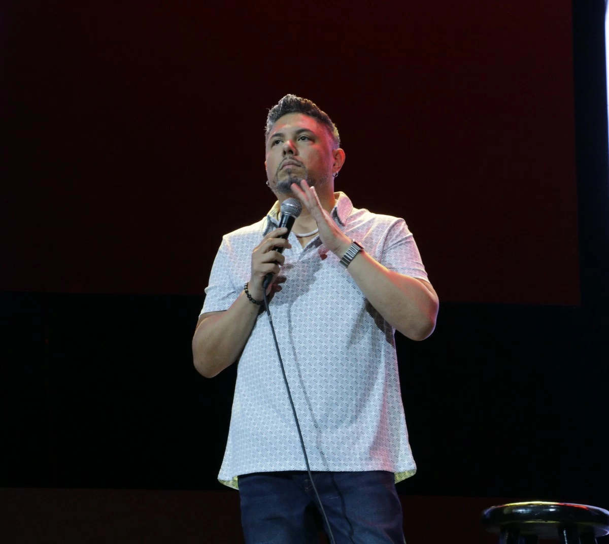 Filipino-American comedian Joey Guila takes center stage at the Jo Koy: Just Being Koy pre-show.