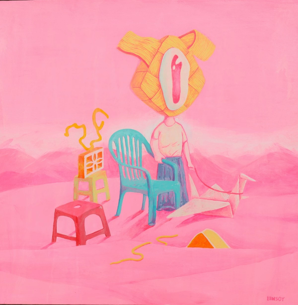 'NON-PLACE,' acrylic on canvas, 48x48 inches, Binsoy, 2025