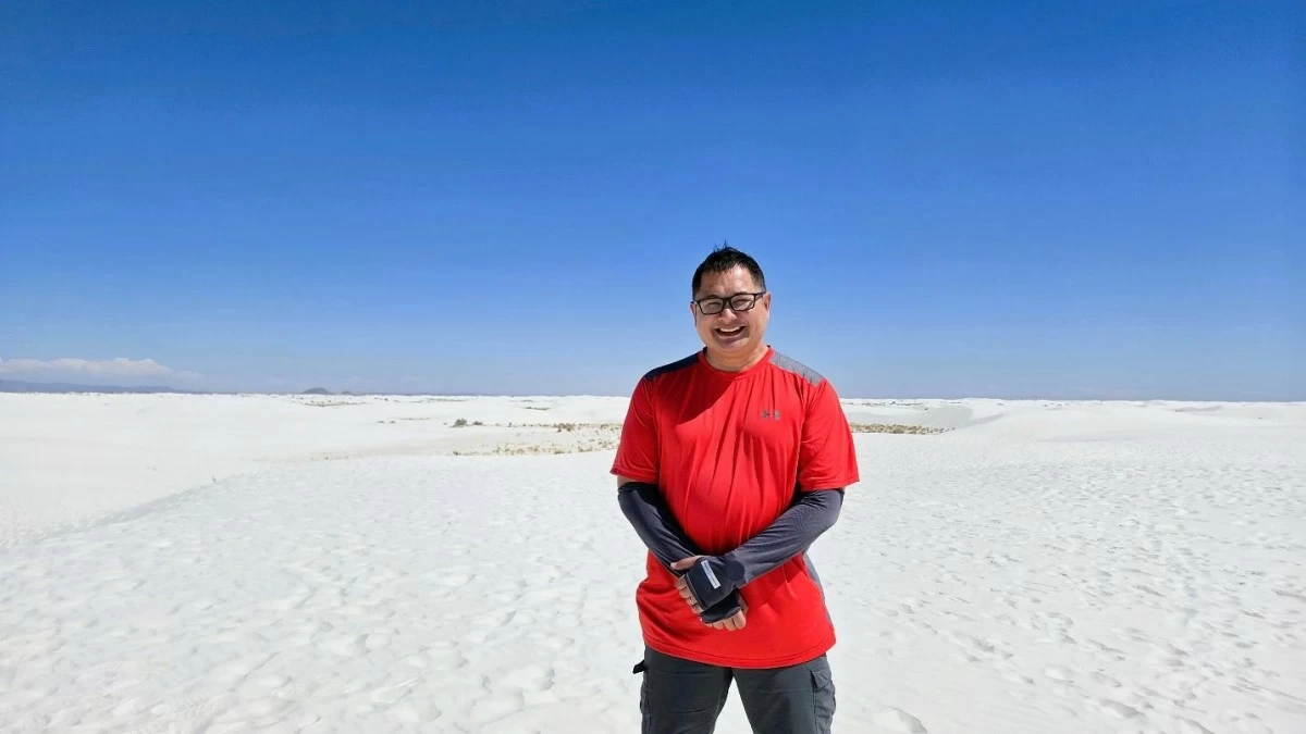 CLEAR VIEW The author at White Sands National Park in New Mexico, US