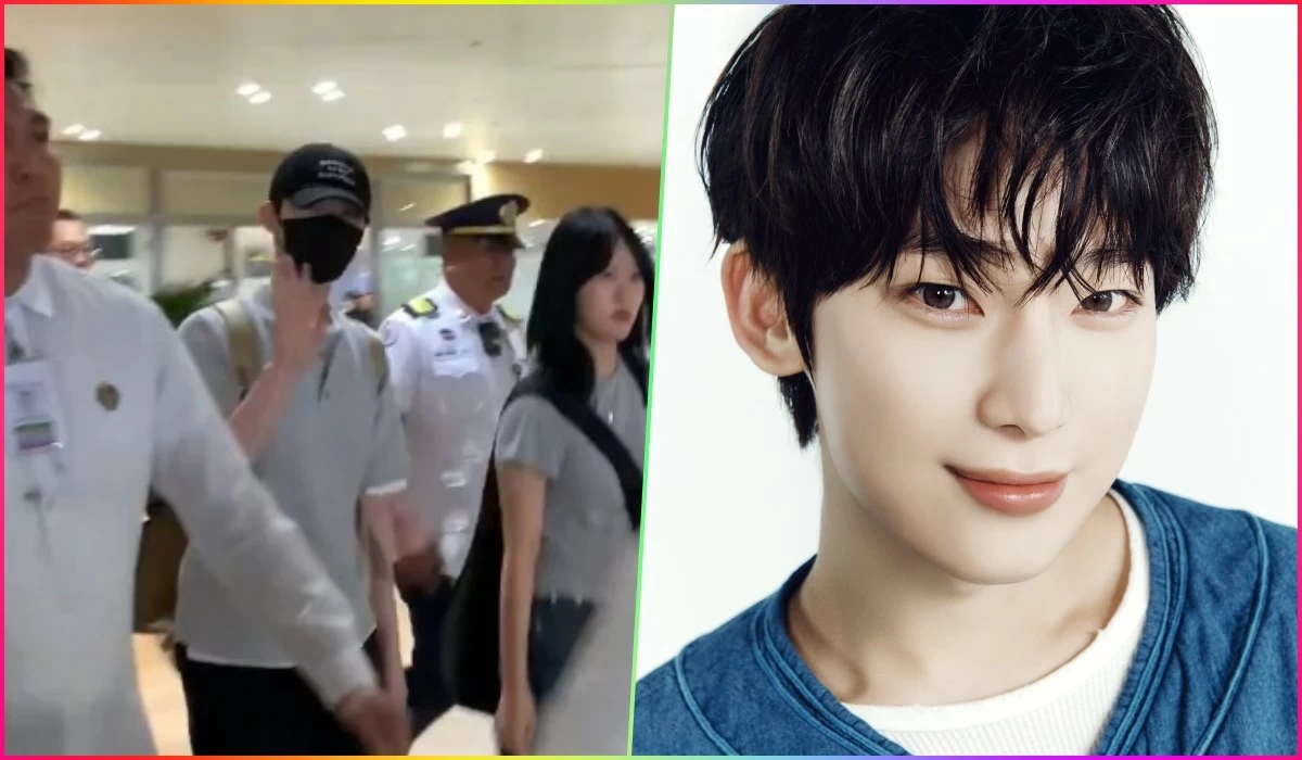 ENHYPEN's Sunoo arrives at the Ninoy Aquino International Airport on July 9 (Screenshot from @kyuxnics video on X and photo from ENHYPEN's X account) 