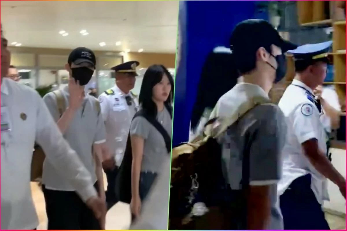 ENHYPEN's Sunoo arrives at the Ninoy Aquino International Airport on July 9 (Screenshots from @kyuxnics video on X) 