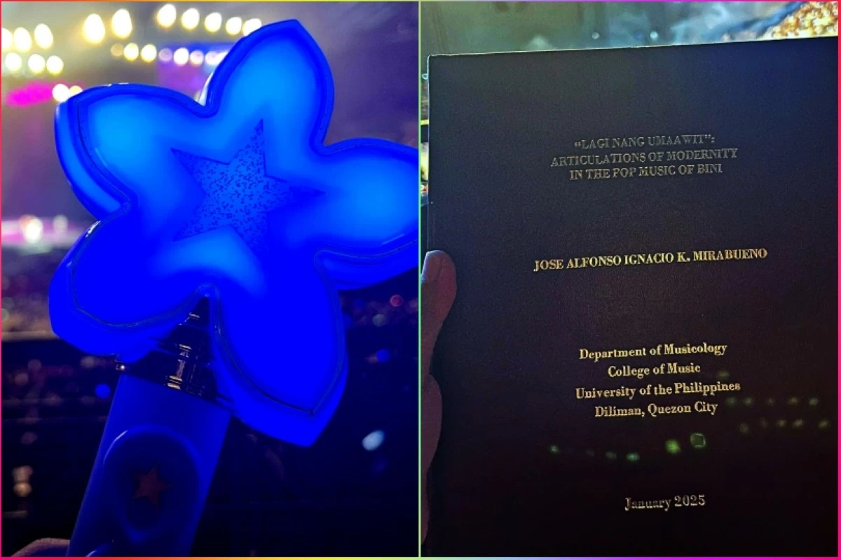 Jose Alfonso Ignacio Mirabueno showing his BINI thesis at BINI's concert at the Philippine Arena (Photos: Oey Mirabueno) 