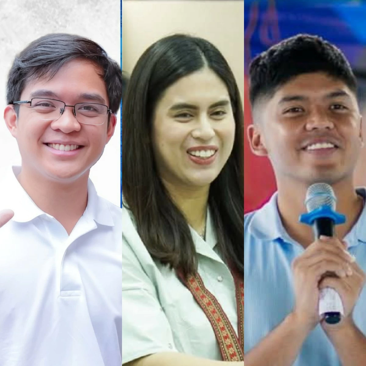 From left to right: Batangas 1st district Rep. Leandro Legarda Leviste, Pampanga 3rd district Rep. Mica Gonzales, and Camarines Sur 2nd district Rep. Luigi Villafuerte (Facebook)