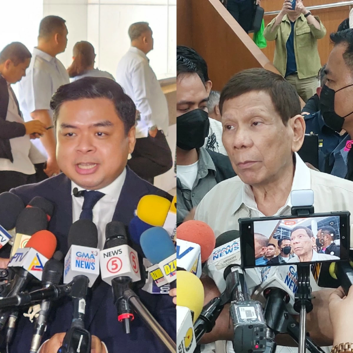 Bicol Saro Party-list Rep. Terry Ridon (left), former president Rodrigo Duterte (Ellson Quismorio/ MANILA BULLETIN)