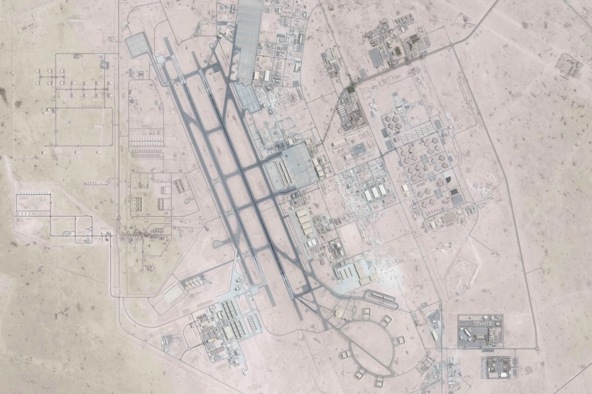 This satellite image from Planet Labs PBC shows the Al Udeid Air Base outside of Doha, Qatar, June 25, 2025. (Planet Labs PBC via AP)