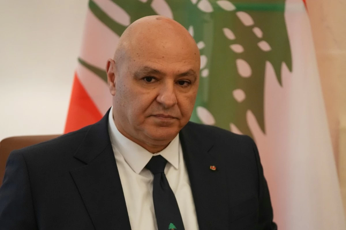 Lebanese President Joseph Aoun looks on during a meeting with Cyprus' President Nikos Christodoulides at the Presidential Palace in the capital Nicosia, Cyprus, Wednesday, July 9, 2025. (AP Photo/Petros Karadjias, Pool)