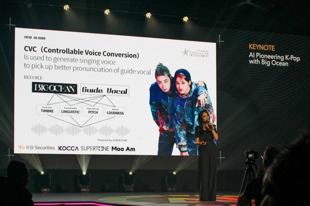 A representative explains Supertone’s Controllable Voice Conversion (Photo from HYBE) 