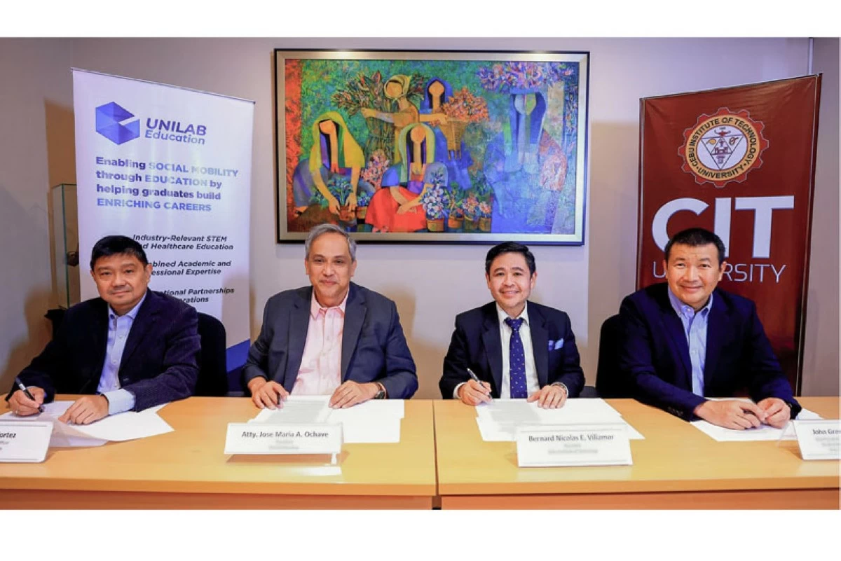 From left: Dr.. Noel Cortez, Unilab Education Chief Operating Officer; Atty. Jose Maria Ochave, Unilab Education President; Engr. Bernard Nicolas E. Villamor, President of Cebu Institute of Technology-University; and John Gregory B. Escario, Vice-President for Administration Director, Student Development and Services of Cebu Institute of Technology-University.