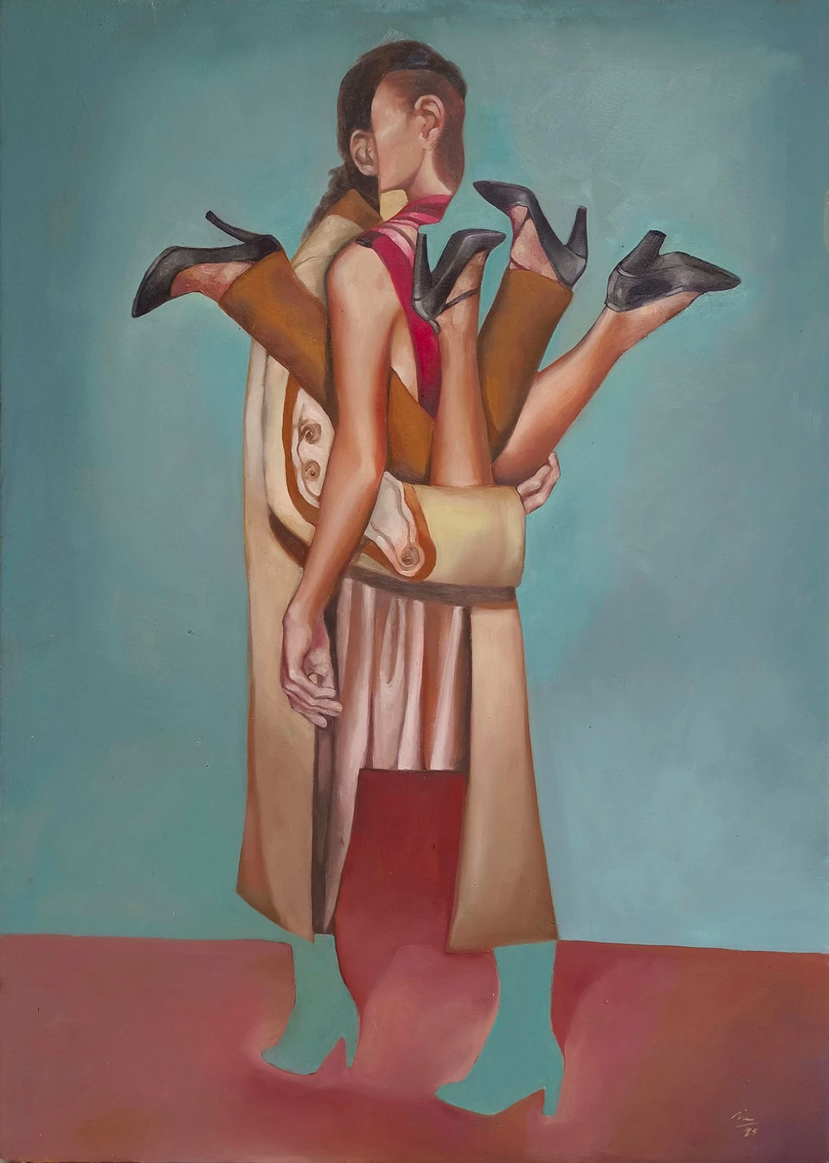 'HEAD OVER HEELS 2,' oil on canvas, 28.5x40 inches, 2025