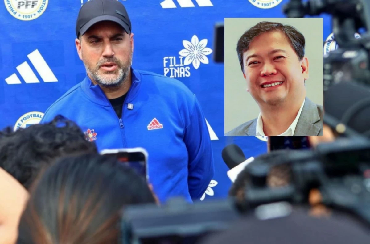 Mark Torcaso thanks PFF John Gutierrez, inset, for the support to the Philippine women's football team. (PFF)