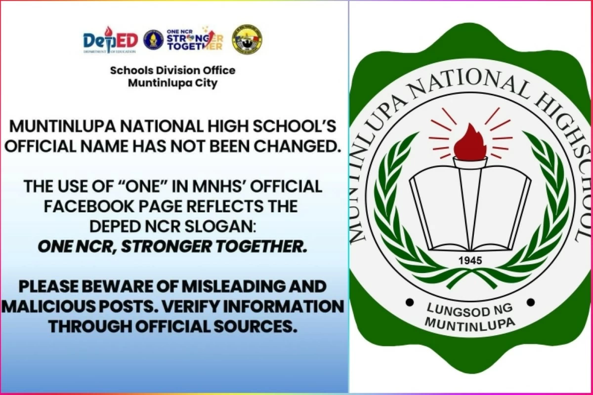 The statement of the Schools Division Office (SDO) of Muntinlupa and the MNHS logo (SDO Muntinlupa, MNHS)