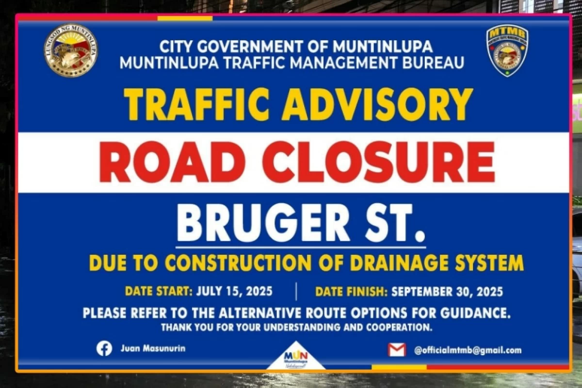Traffic advisory by the Muntinlupa City government (Photo from the Muntinlupa City government )