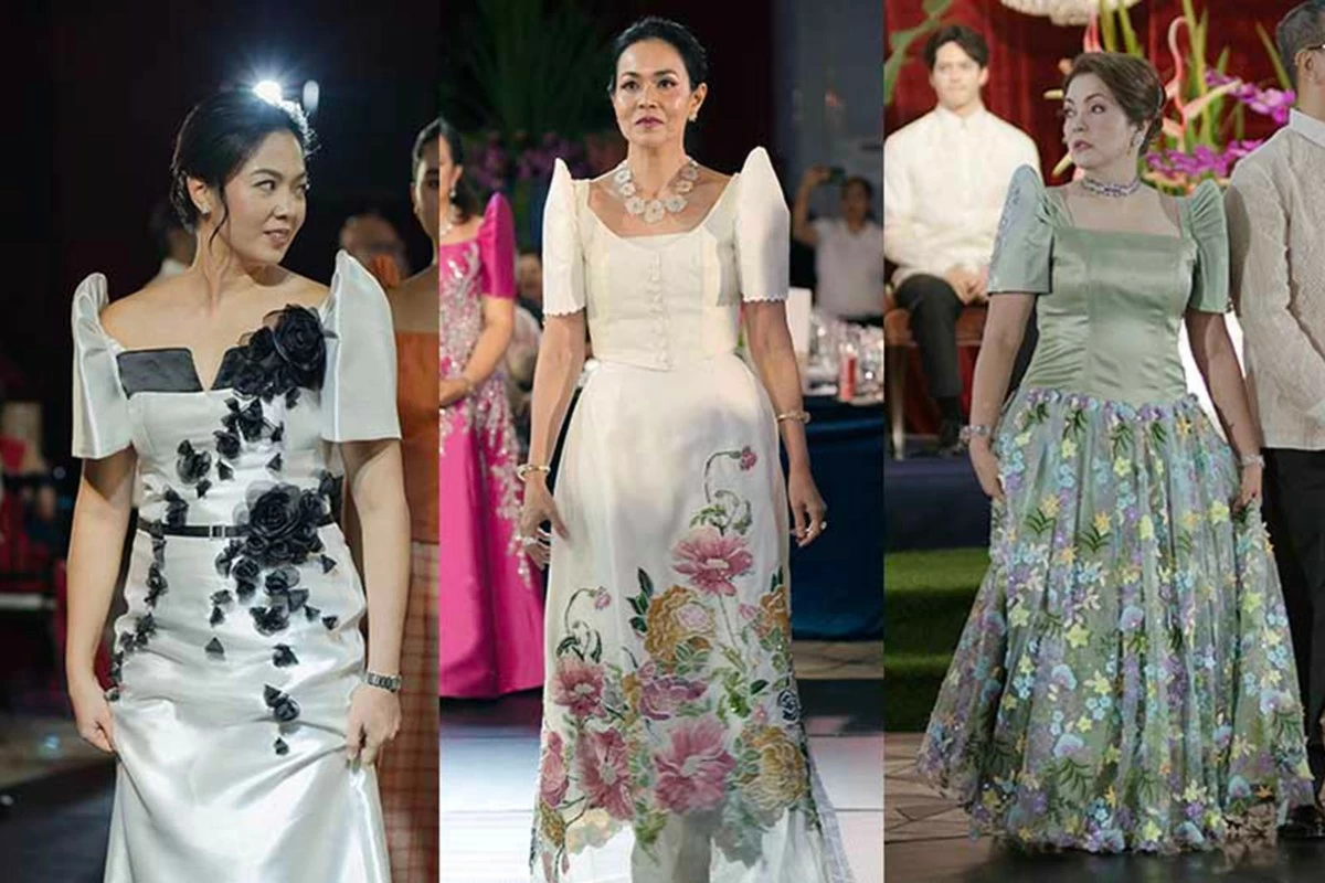 Tasha Fortich in Joh Belandres, Malouchi Gahol in vintage Alfonso Guino-o, and Gemma Velez in Bobby Castillo copy (1)