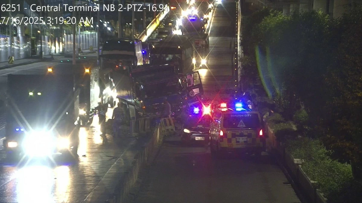 The dump truck lost control and crashed into 14 concrete barriers, three plastic barriers, and one traffic sign  on Wednesday, July 16. (MMDA X account)