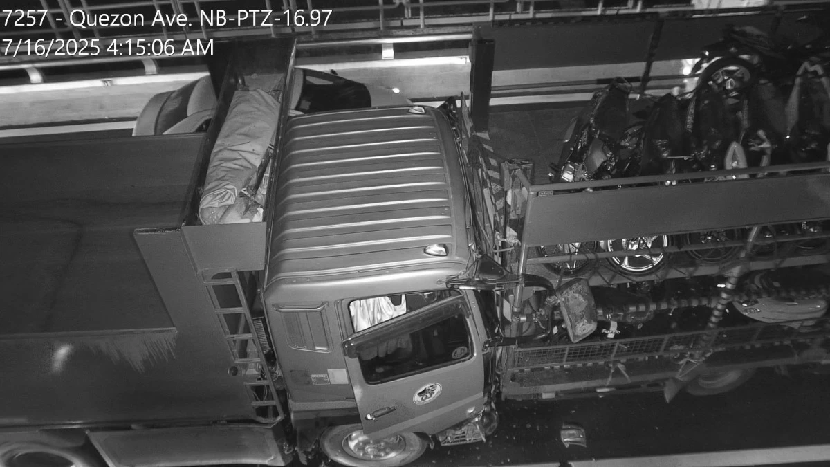 Another dump truck from Santa Rosa, Laguna, rear-ended a truck carrying 35 motorcycles for delivery to Bulacan on Wednesday, July 16. (MMDA X account)