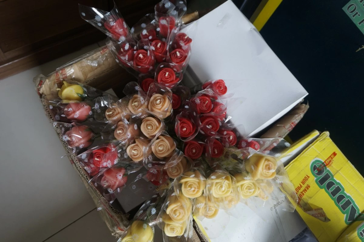 Flower-shaped candles handcrafted by village residents as part of their candle-making livelihood