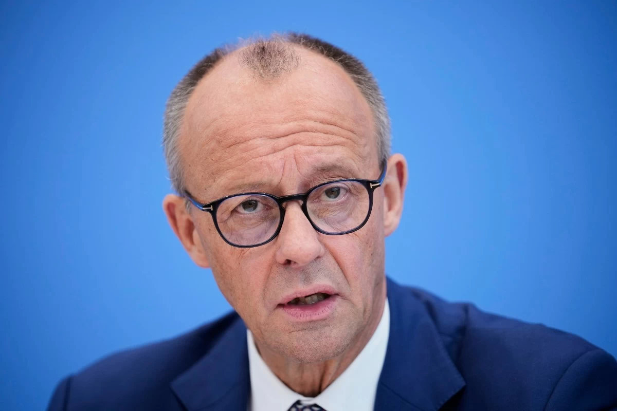 German Chancellor Friedrich Merz attends the annual press conference at the Federal Press Conference in Berlin, Germany, Friday, July 18, 2025. (AP Photo/Ebrahim Noroozi)