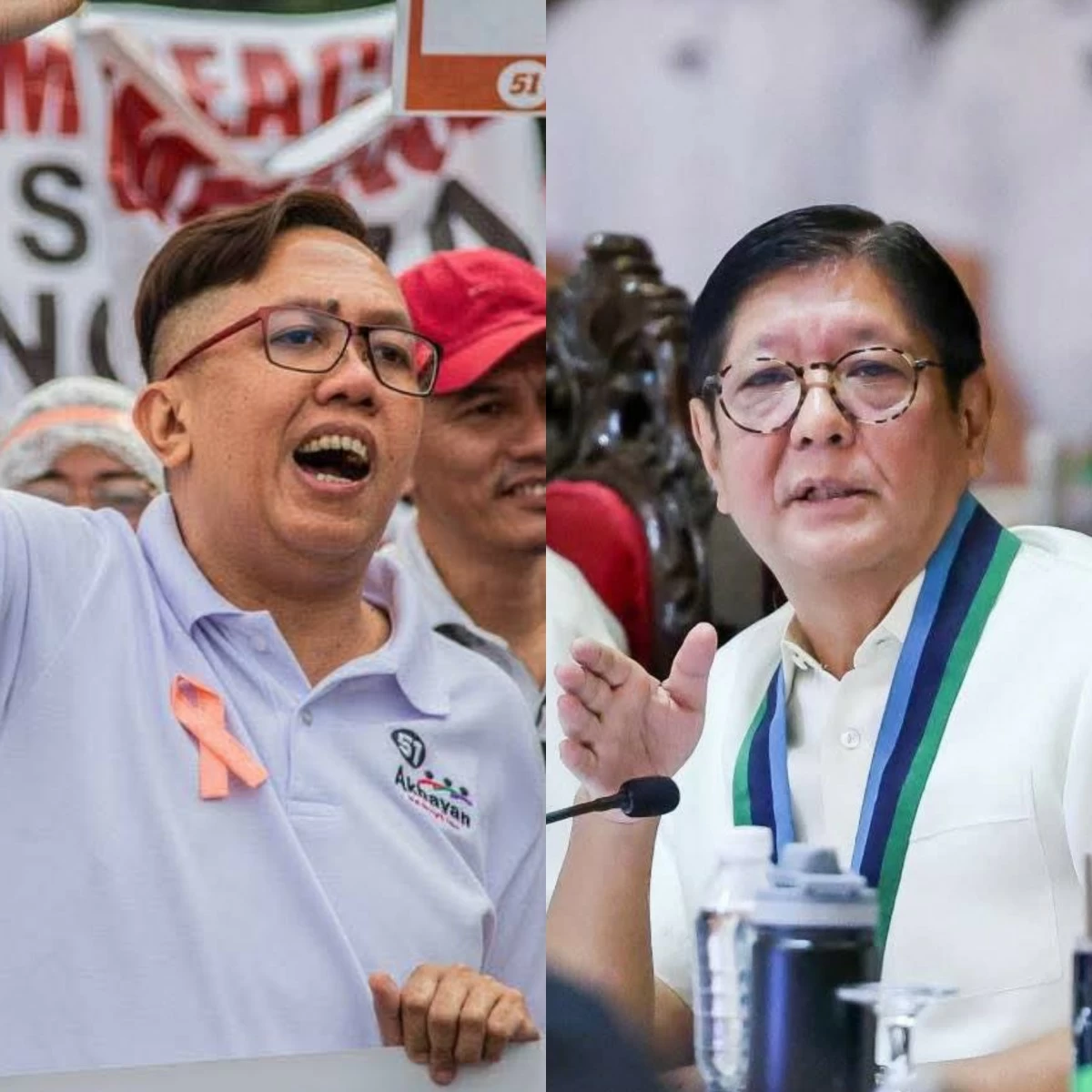 Akbayan Party-list Rep. Perci Cendaña (left), President Ferdinand "Bongbong" Marcos Jr. (Facebook)