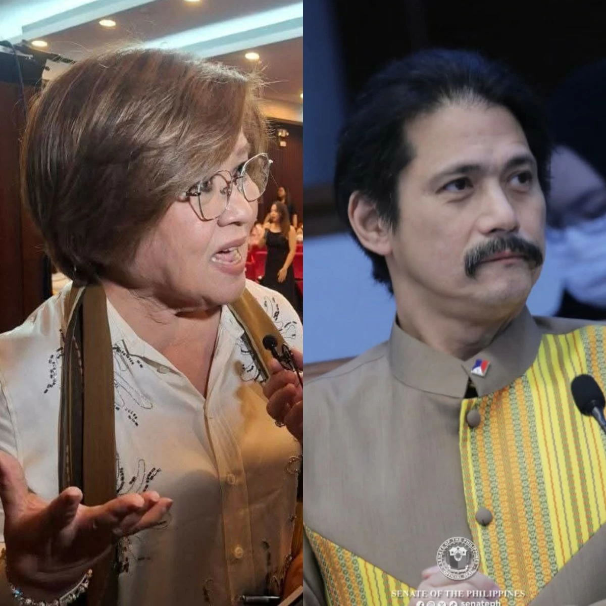Mamamayang Liberal (ML) Party-list Rep. Leila de Lima (left), Senator Robinhood "Robin" Padilla (Facebook)