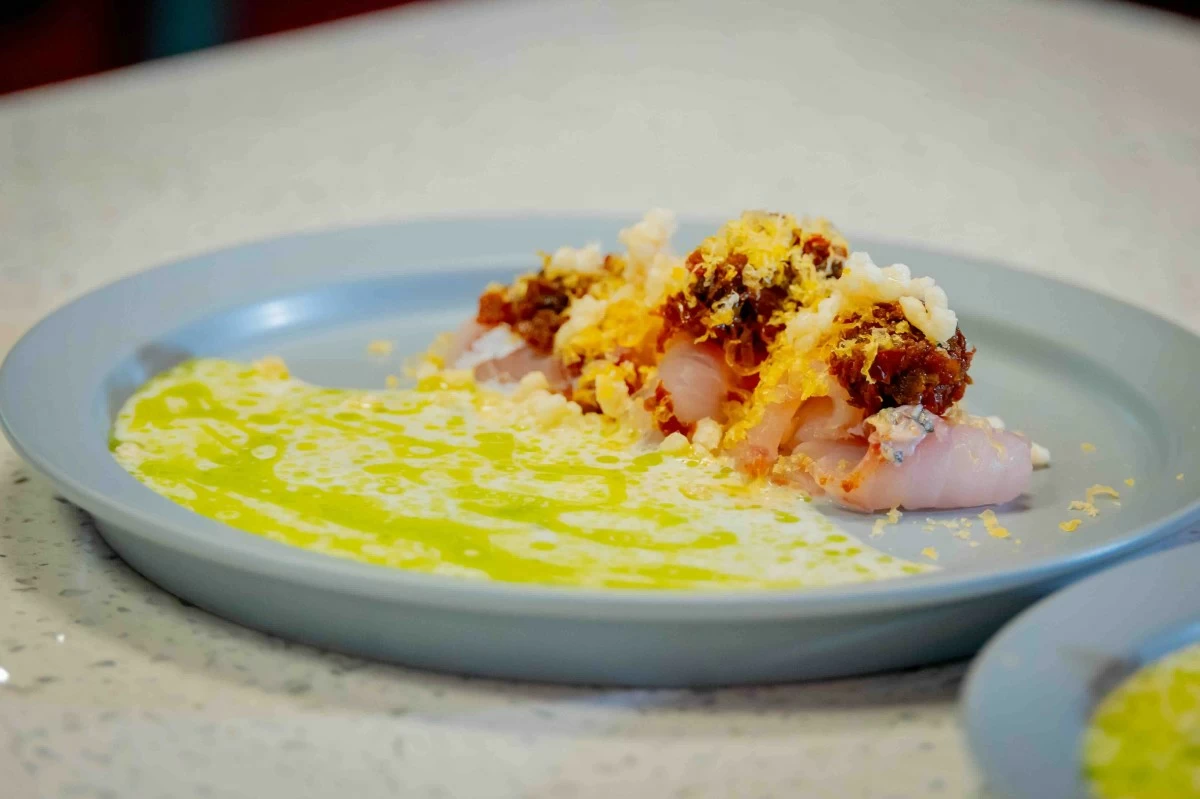 White Fish and Coconut Crudo with California Raisin Tapenade