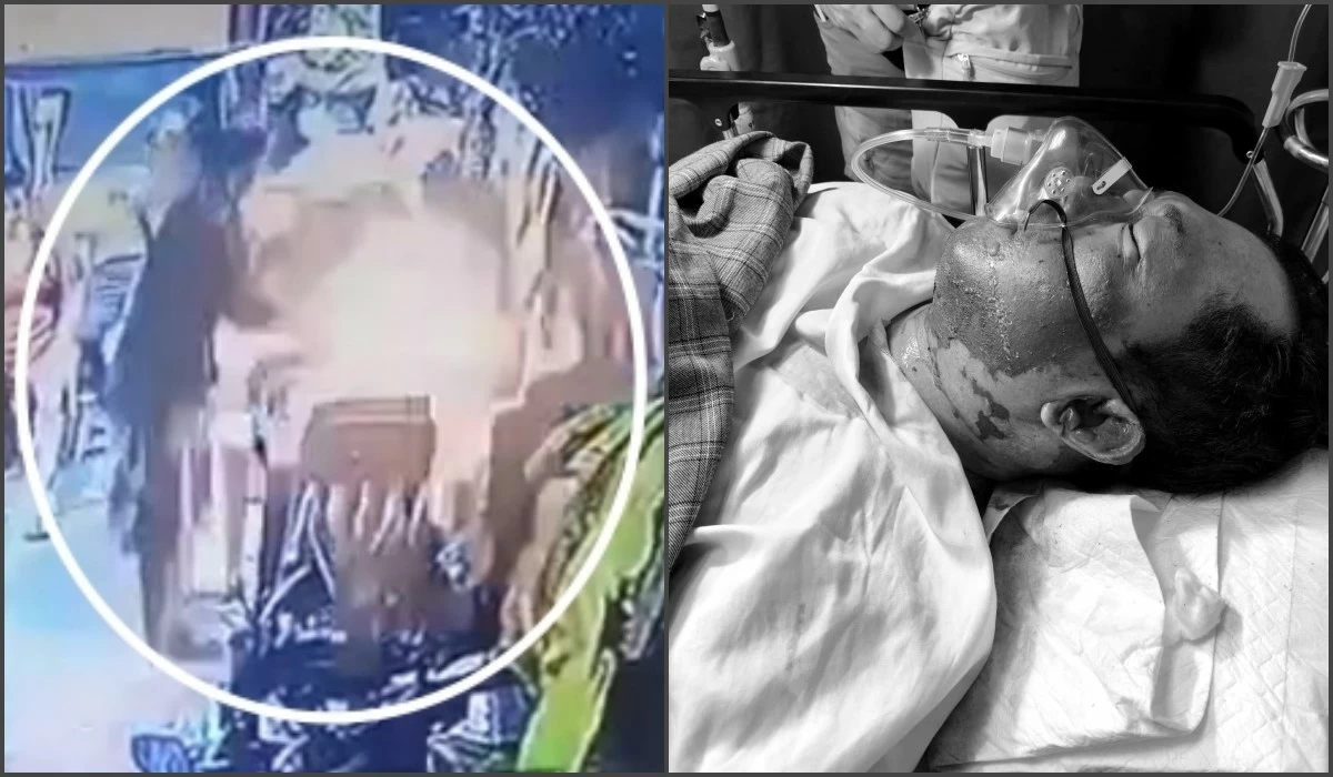 The gasoline attack on James Villaruel (left) and the victim in a hospital (Screenshot  from video and photo from Bhabie Garmino)
