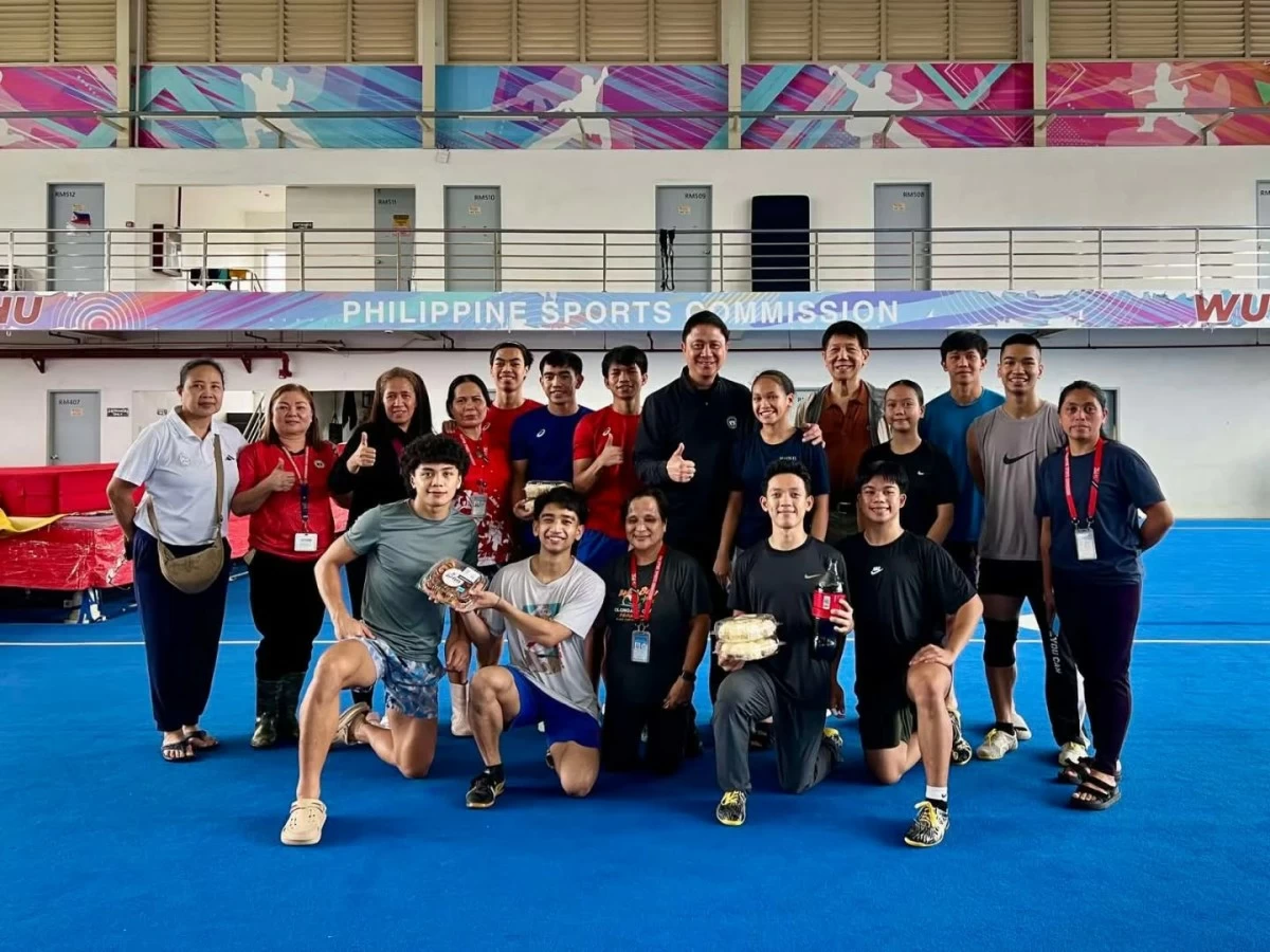 Philippine Sports Commission (PSC) officials, led by Chairman Patrick “Pato” Gregorio, check on the welfare of national athletes at the Rizal Memorial Sports Complex amid rainy weather on Wednesday, July 23. (PSC)