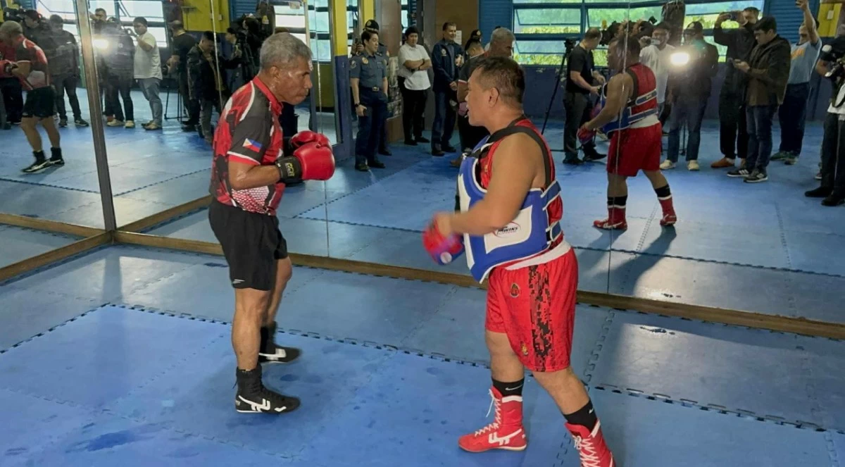 PNP chief Gen. Nicolas Torre III starts practicing at the PNP gym at Camp Crame in Quezon City on Thursday, July 24, 2025 after he accepted Baste Duterte's challenge for a fistfight. But Torre wants to do it as charity boxing match for those affected by the weather disturbances. 