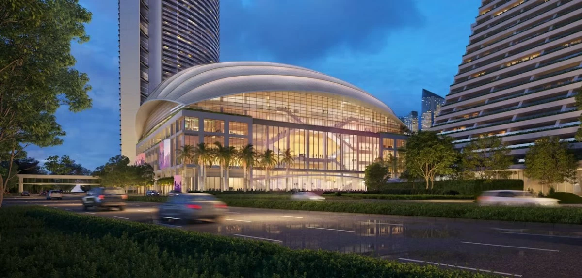Next to the hotel tower, the podium will serve as a hub for business, entertainment, and culture, anchored by a 15,000-seat arena designed for major live events. (Photo from Safdie Architects/Website)