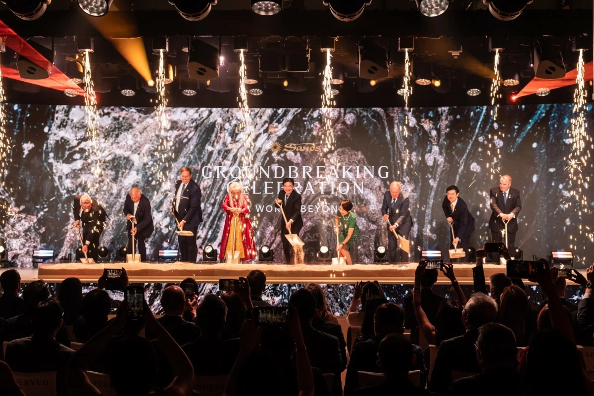 Singapore’s Prime Minister Lawrence Wong, Minister Grace Fu, and Sands executives lead the groundbreaking of the $8 billion resort and entertainment project at Marina Bay. (Photo from Sands/Website)