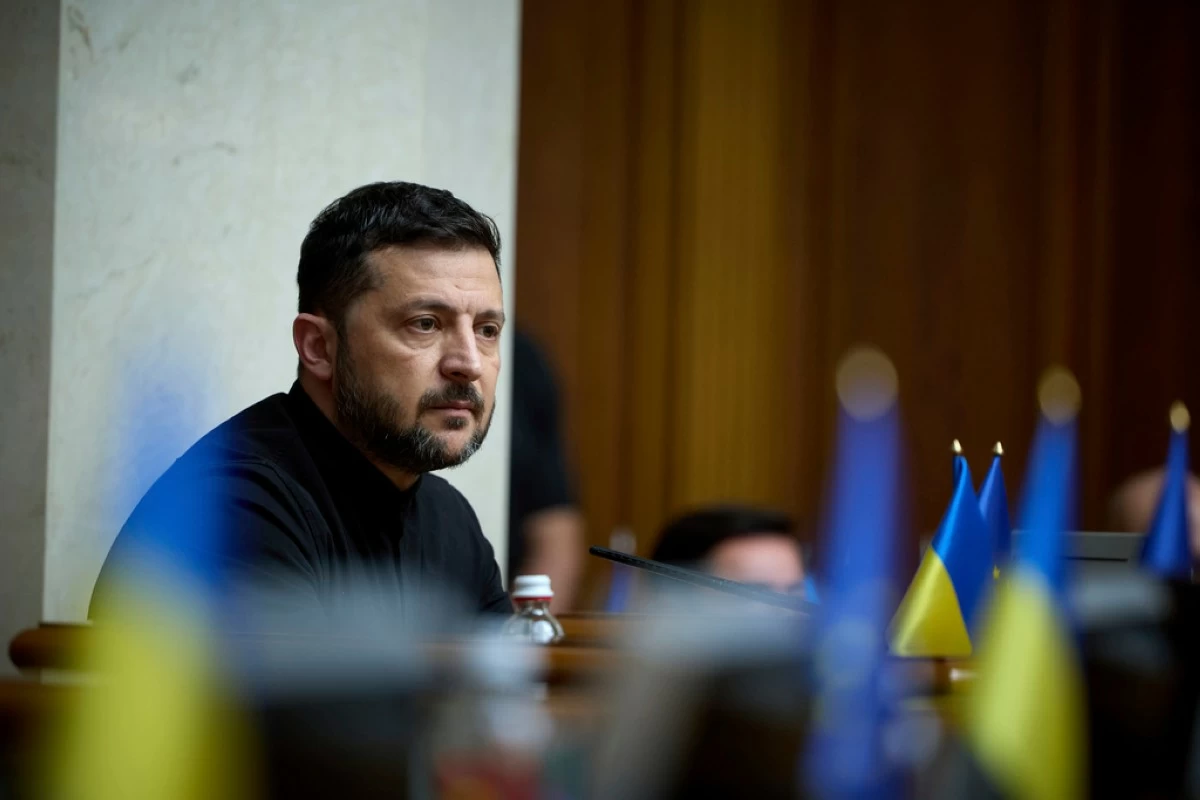 President of Ukraine Volodymyr Zelenskyy attends the parliament session in Kyiv, Ukraine Thursday, July 17, 2025. (AP Photo/Vadym Sarakhan)